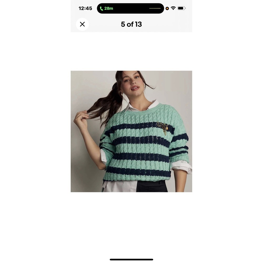 NWT Anthropologie Pilcro Long Line Sweater Size Large Tunic Striped Linen Cotton